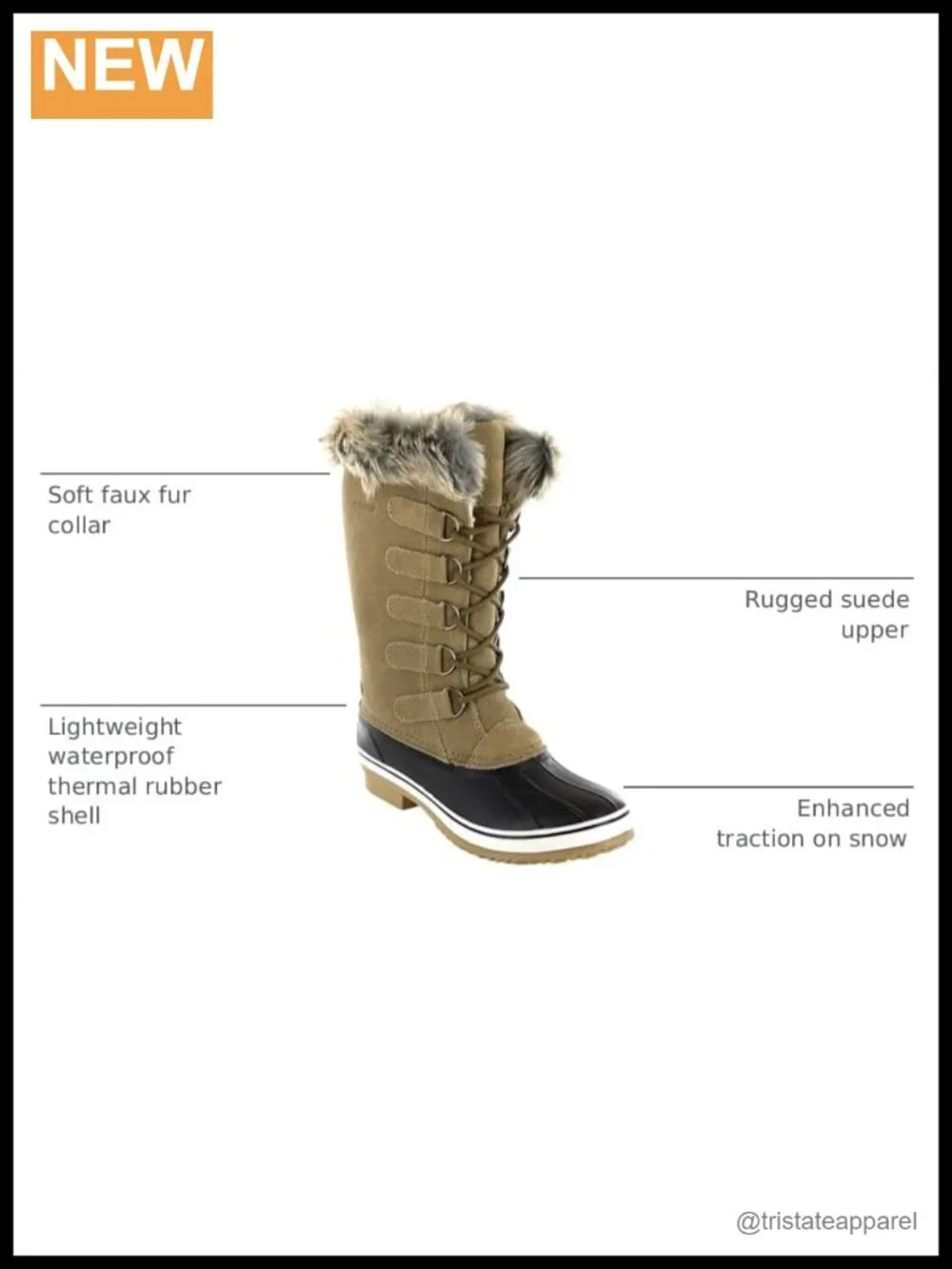 Waterproof Suede Snow Boots with Thinsulate, Mid Calf Lace Up Winter Boots